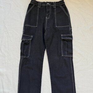 Women's Cargo Pants Flap Pocket Straigh Leg Black Size L